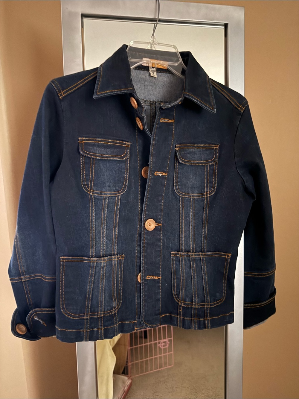 Tulle Dark Blue Denim Jacket with Tan Stitching